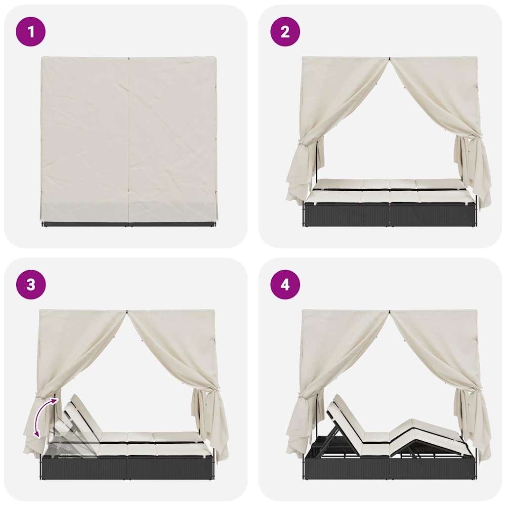 Dubbel Solstol med Tak Svart 205 x 129 x 200 cm PE rotting