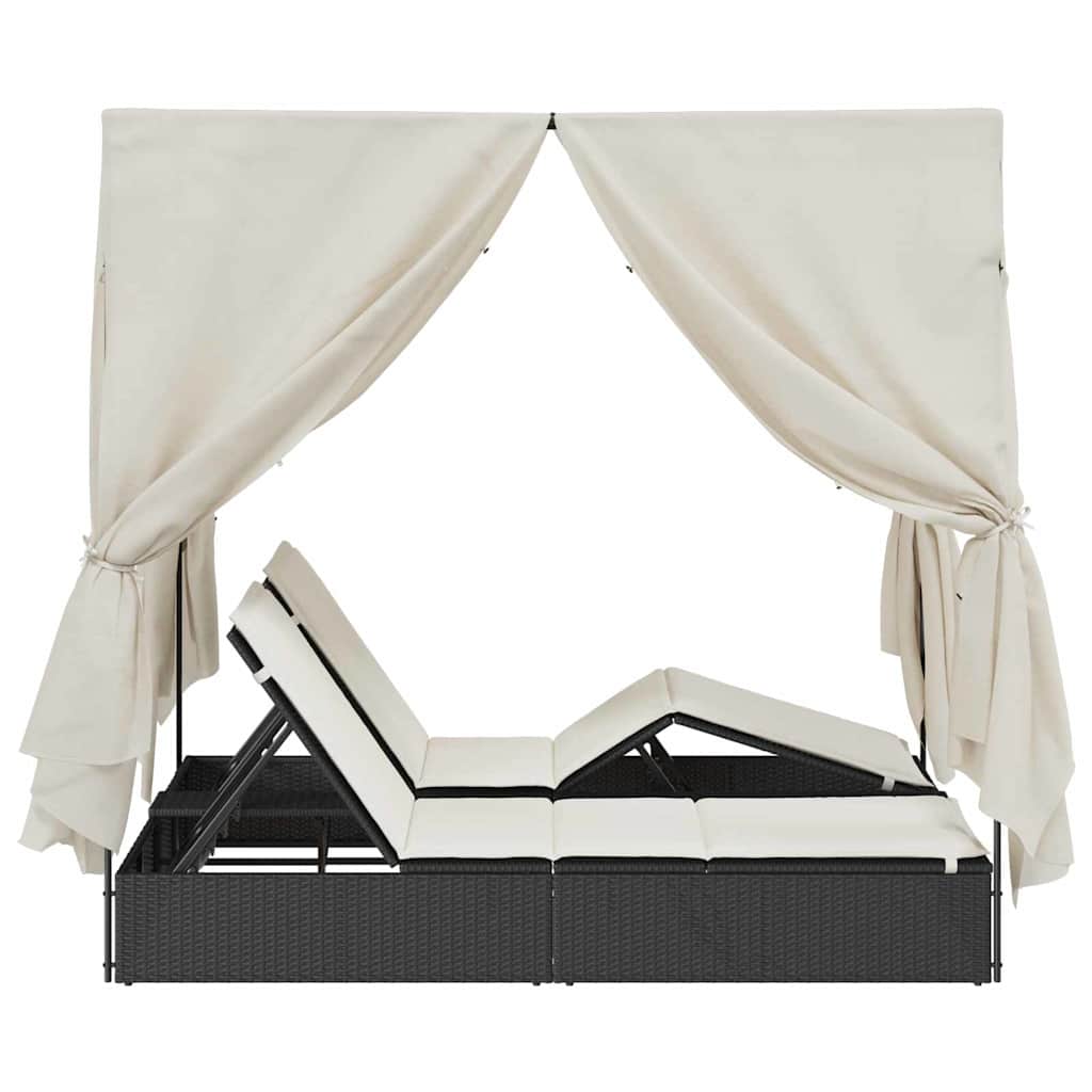 Dubbel Solstol med Tak Svart 205 x 129 x 200 cm PE rotting