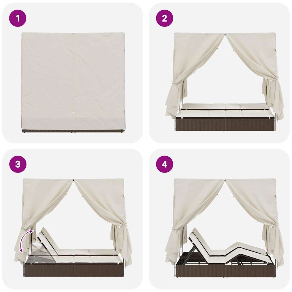 Dubbel Solstol med Tak Brun 205 x 129 x 200 cm PE rotting