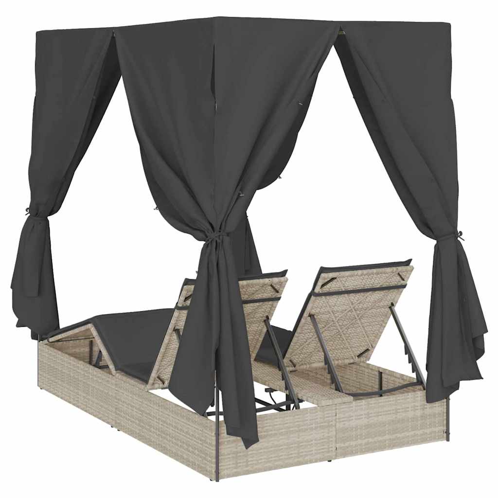 Dubbel Solstol med Tak Ljusgrå 205 x 129 x 200 cm PE rotting