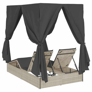 Dubbel Solstol med Tak Ljusgrå 205 x 129 x 200 cm PE rotting