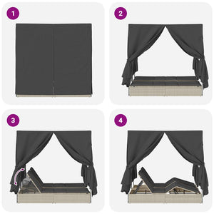Dubbel Solstol med Tak Ljusgrå 205 x 129 x 200 cm PE rotting