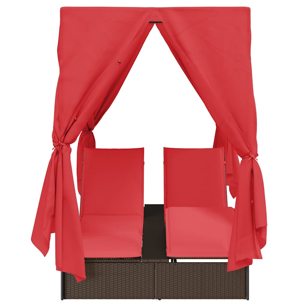 Dubbel Solstol med Tak Brun 205 x 129 x 200 cm PE rotting