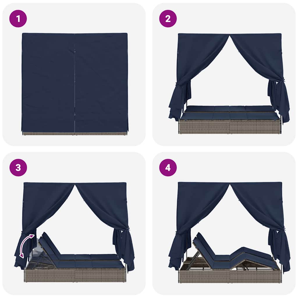 Dubbel Solstol med Tak Grå 205 x 129 x 200 cm PE rotting