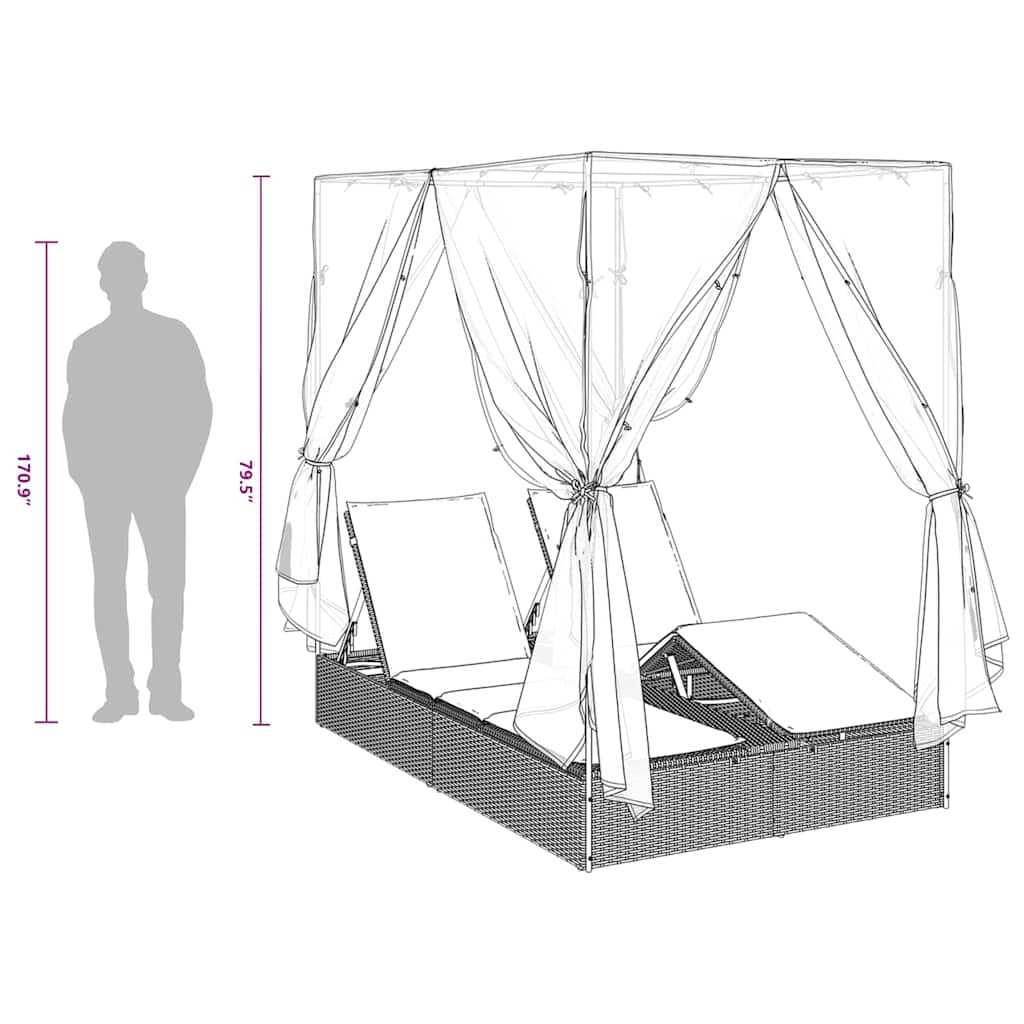 Dubbel Solstol med Tak Grå 205 x 129 x 200 cm PE rotting