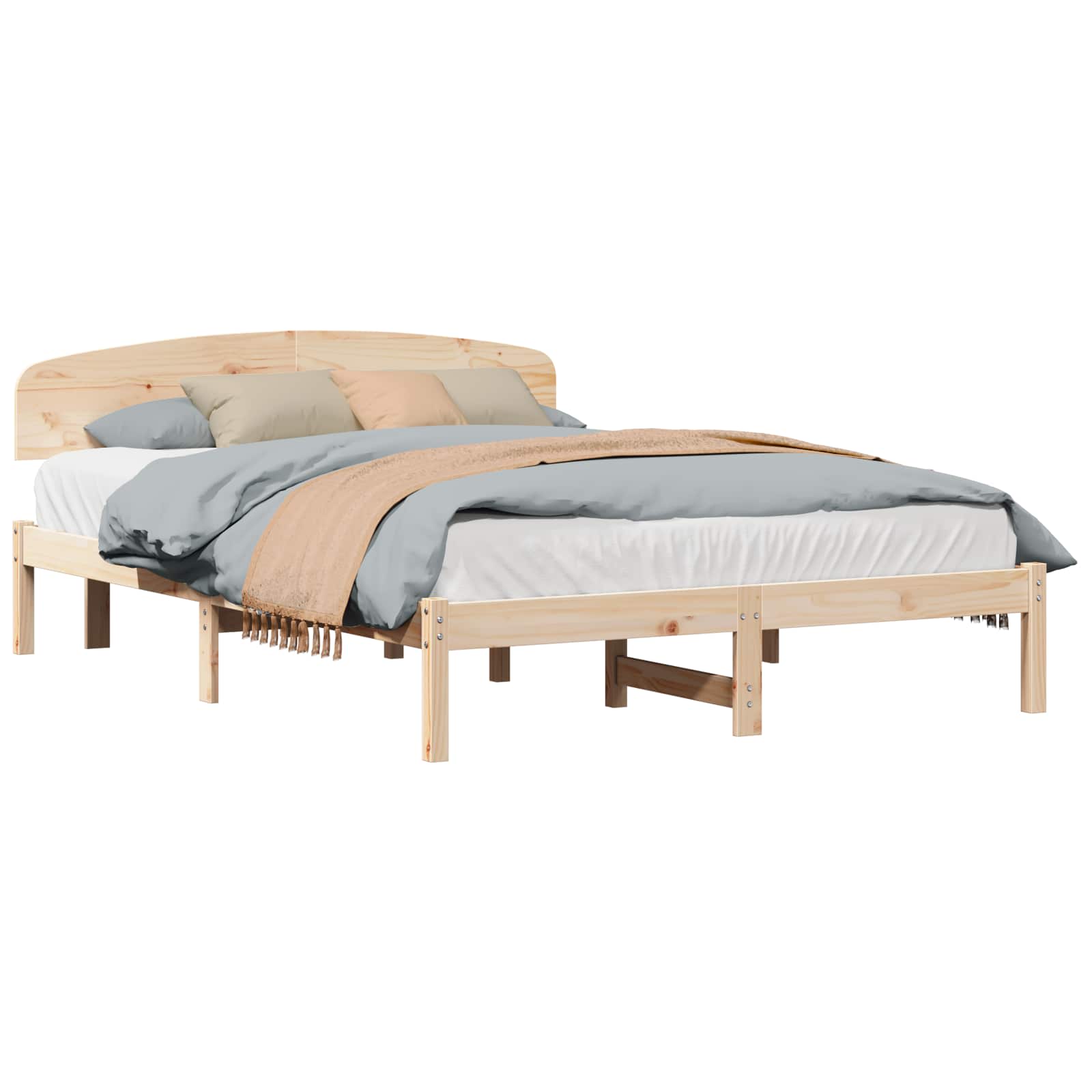 Sängram med huvudgavel Naturfärg 150 x 200 cm Massiv furu
