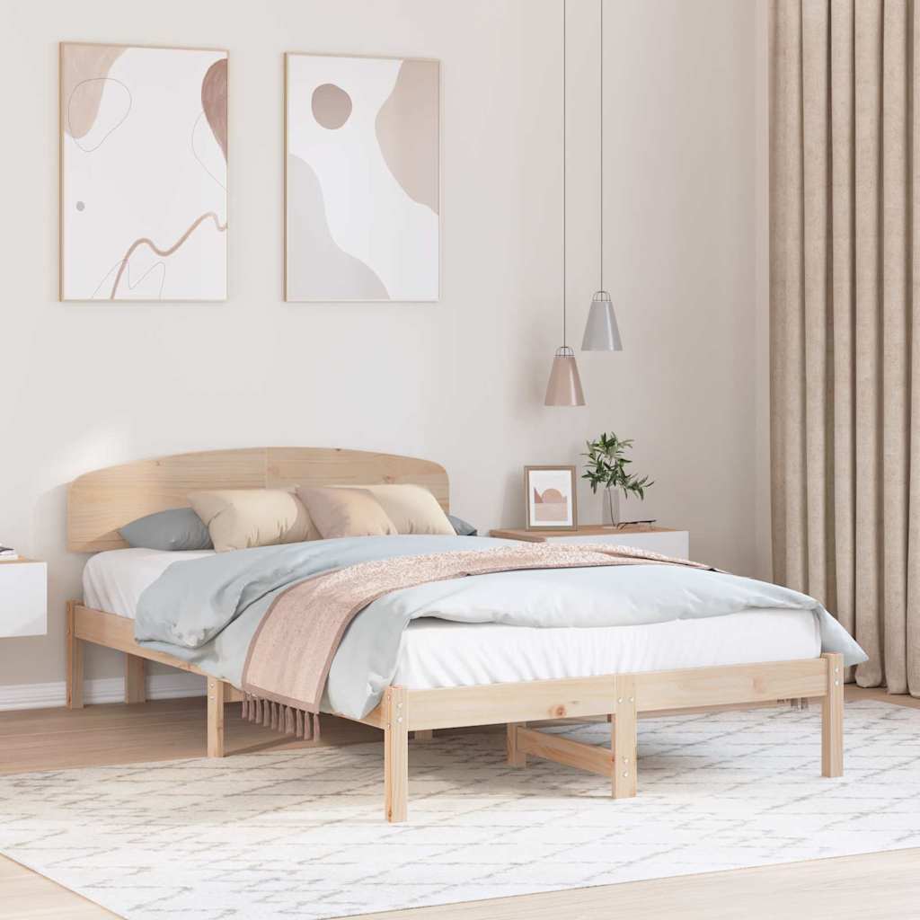 Sängram med huvudgavel Naturfärg 135 x 190 cm Massiv furu