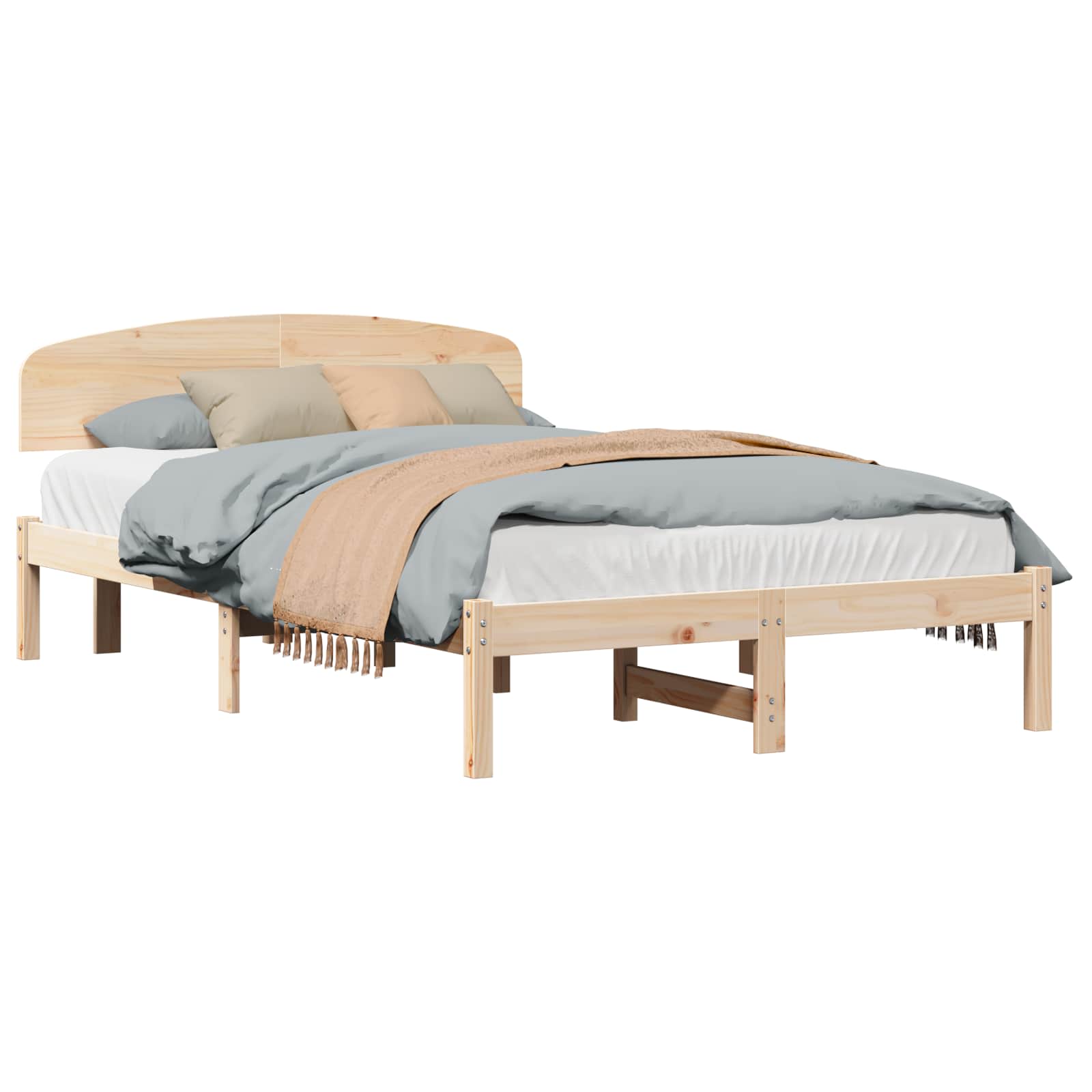 Sängram med huvudgavel Naturfärg 135 x 190 cm Massiv furu