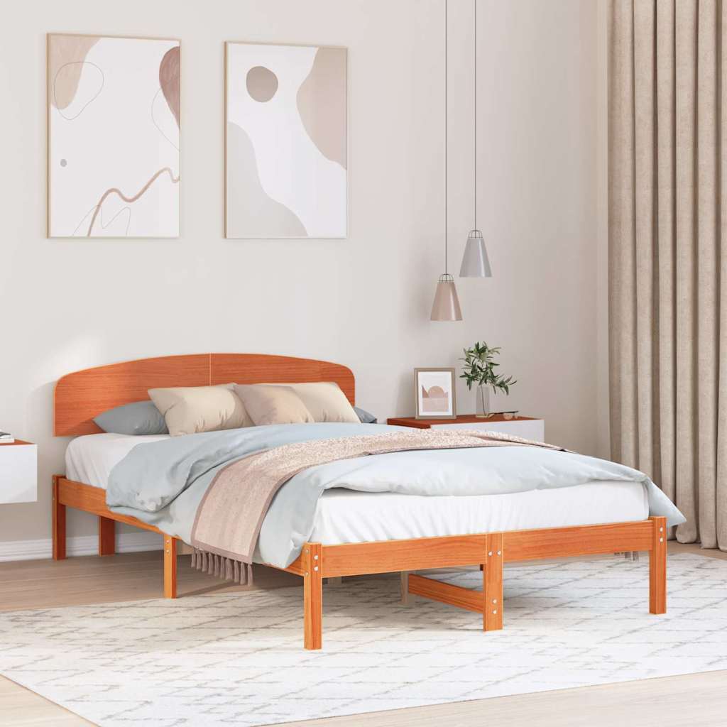 Sängram med huvudgavel Vaxbrun 120 x 190 cm Massiv furu
