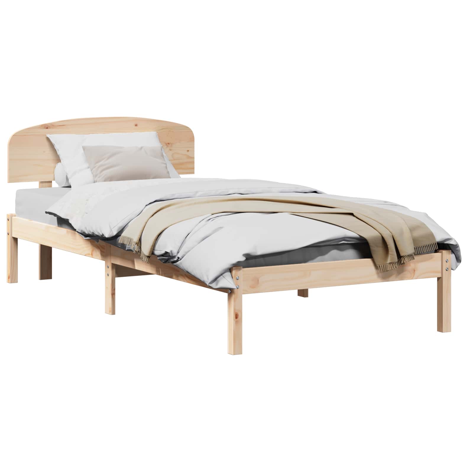 Sängram med huvudgavel Naturfärg 90 x 200 cm Massiv furu