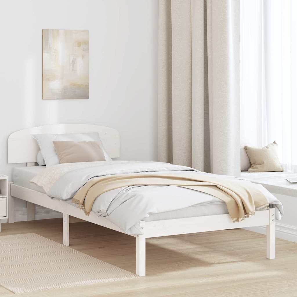 Sängram med huvudgavel Vit 90 x 200 cm Massiv furu