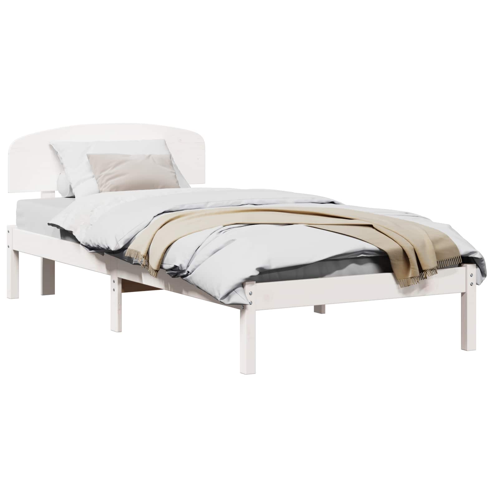 Sängram med huvudgavel Vit 90 x 200 cm Massiv furu