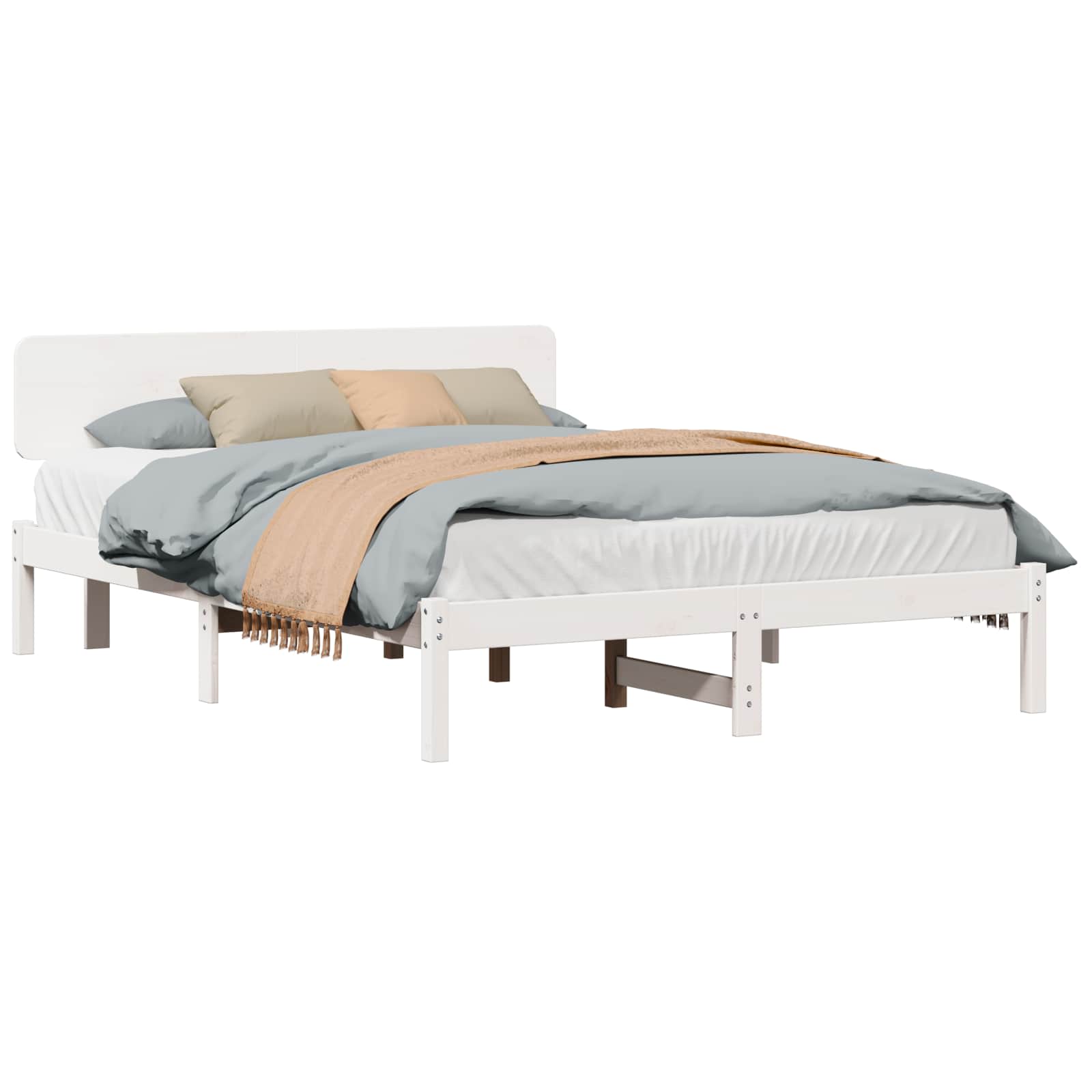 Sängram med huvudgavel Vit 200 x 200 cm Massiv furu