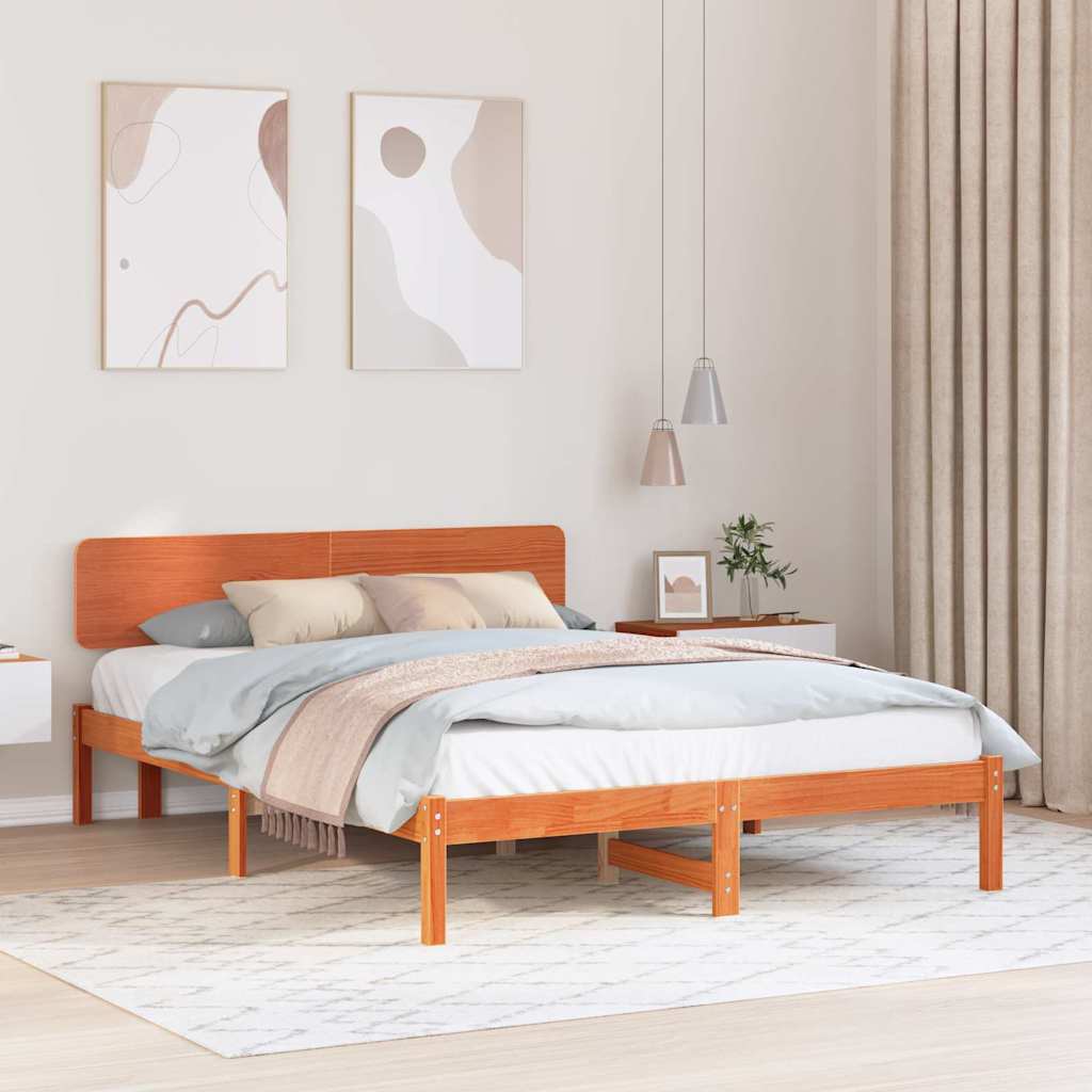 Sängram med huvudgavel Vaxbrun 200 x 200 cm Massiv furu