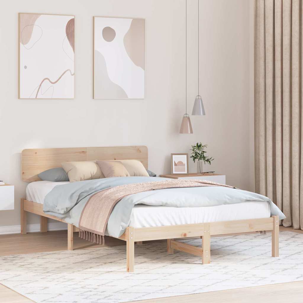 Sängram med huvudgavel Naturfärg 140 x 190 cm Massiv furu