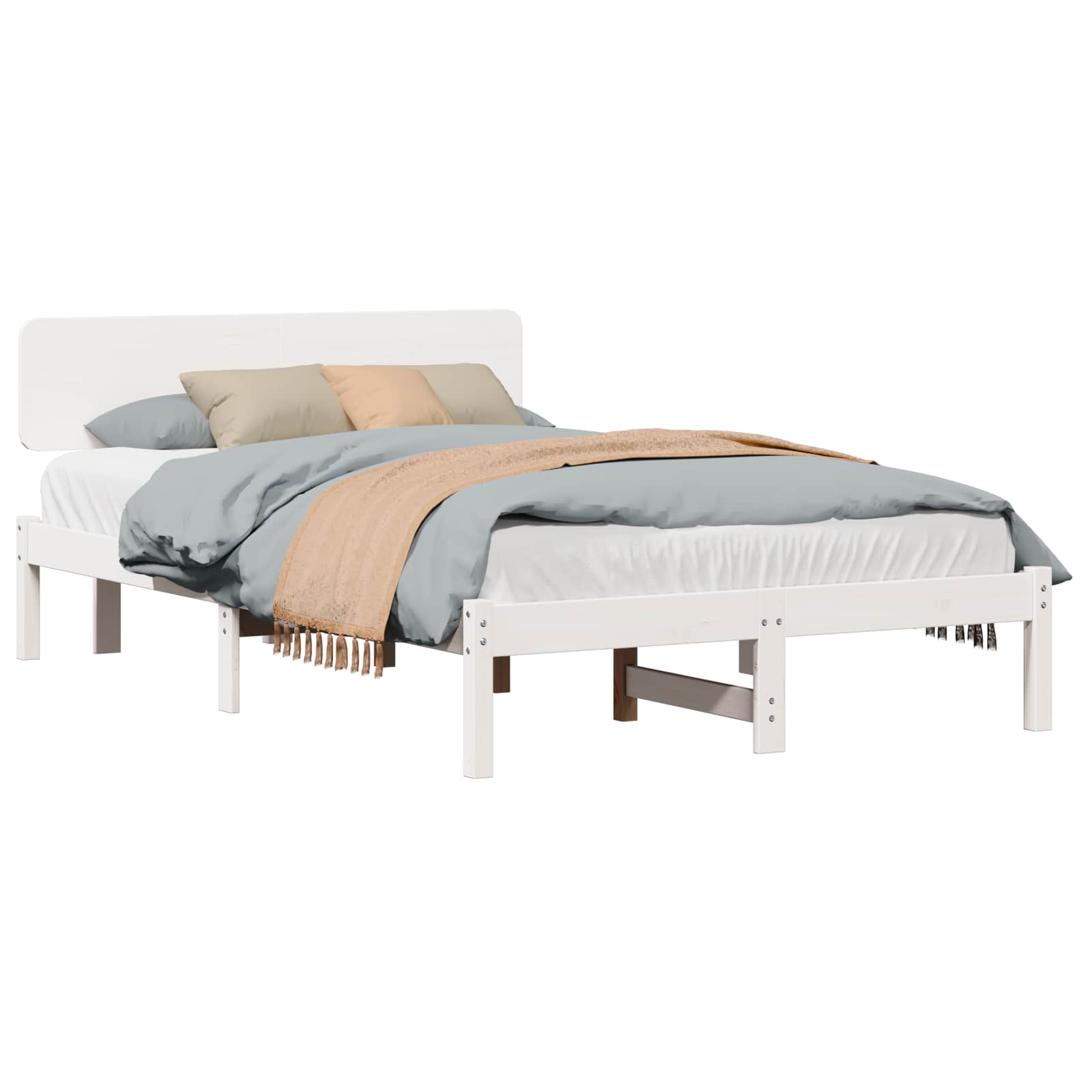 Sängram med huvudgavel Vit 135 x 190 cm Massiv furu