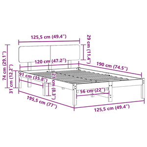 Sängram med huvudgavel Vit 120 x 190 cm Massiv furu