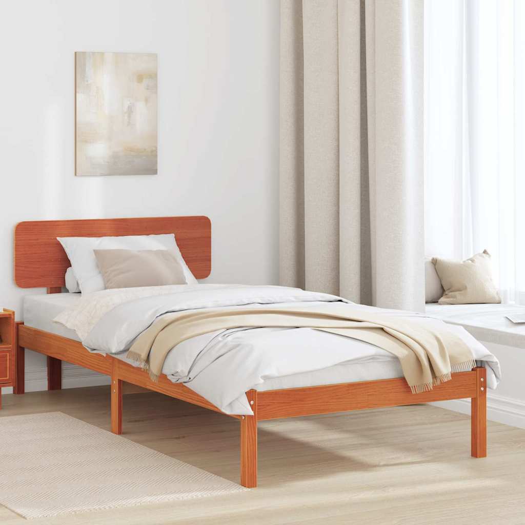 Sängram med huvudgavel Vaxbrun 90 x 190 cm Massiv furu