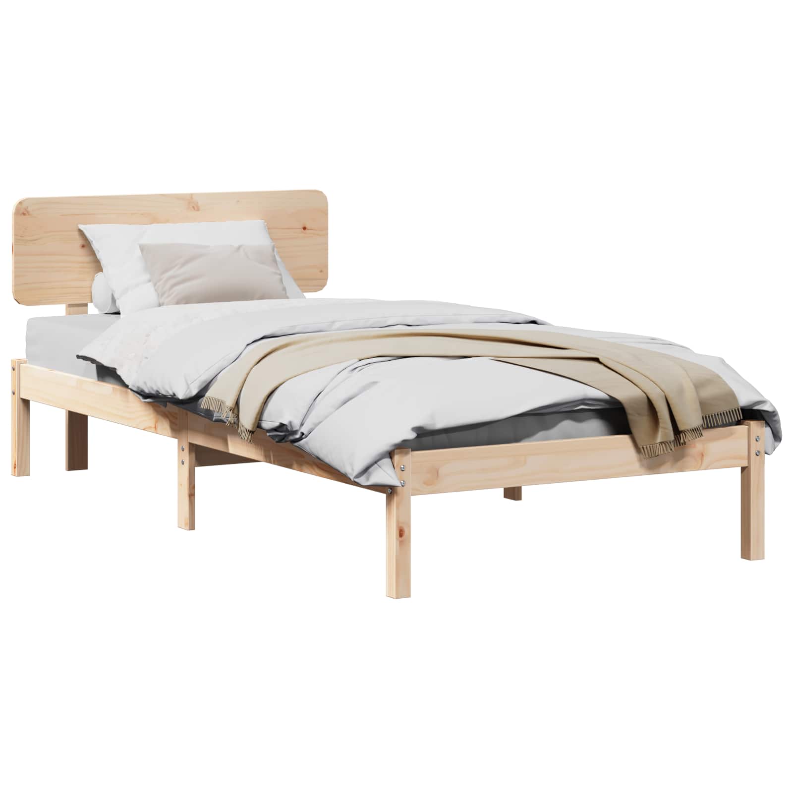 Sängram med huvudgavel Naturfärg 75 x 190 cm Massiv furu