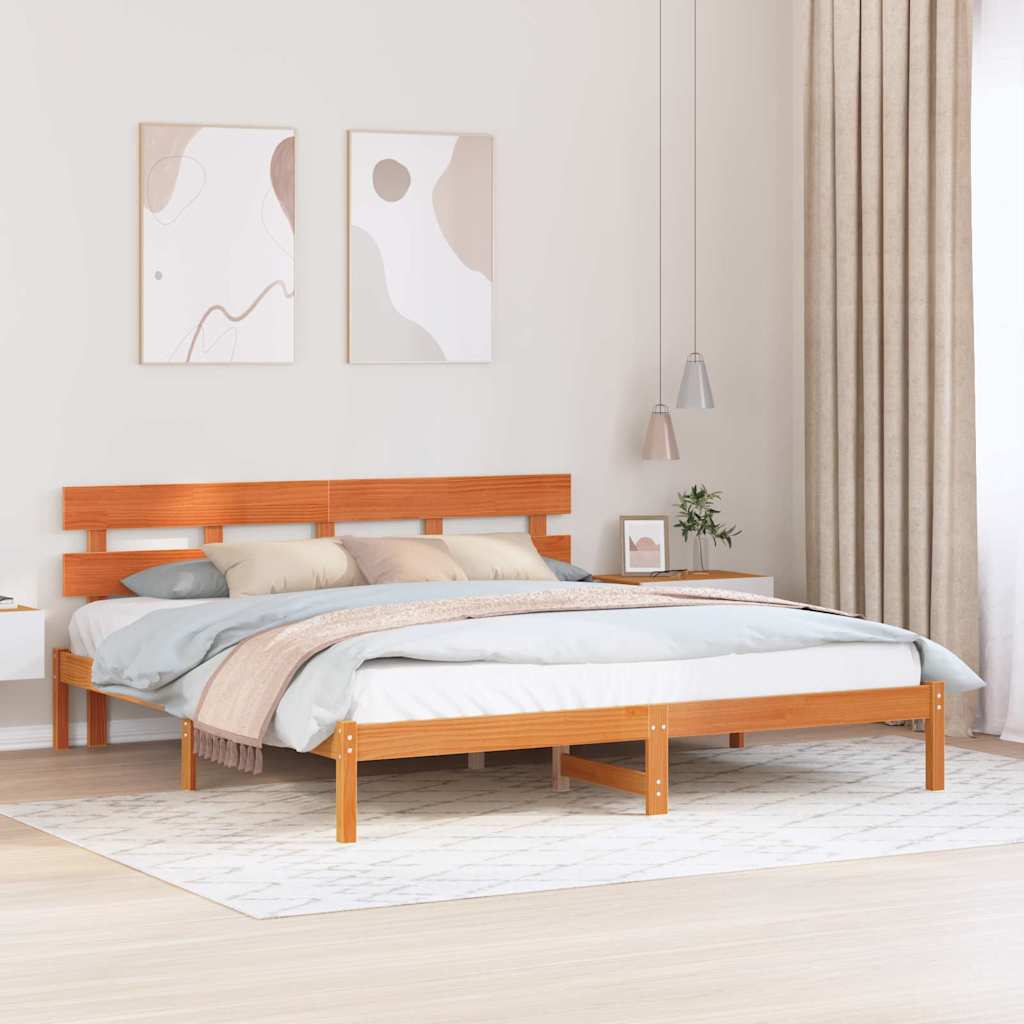 Sängram med huvudgavel Brun 180 x 200 cm Massivt tallträ