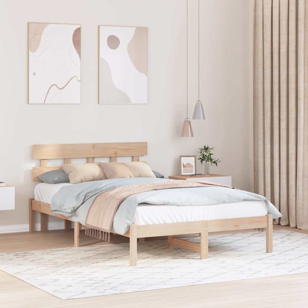 Sängram med huvudgavel Brun 140 x 190 cm Massivt tallträ