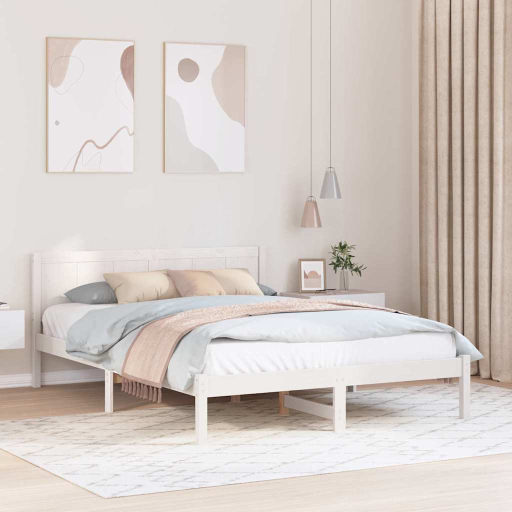 Sängram Vit 150 x 200 cm Massivt tallträ