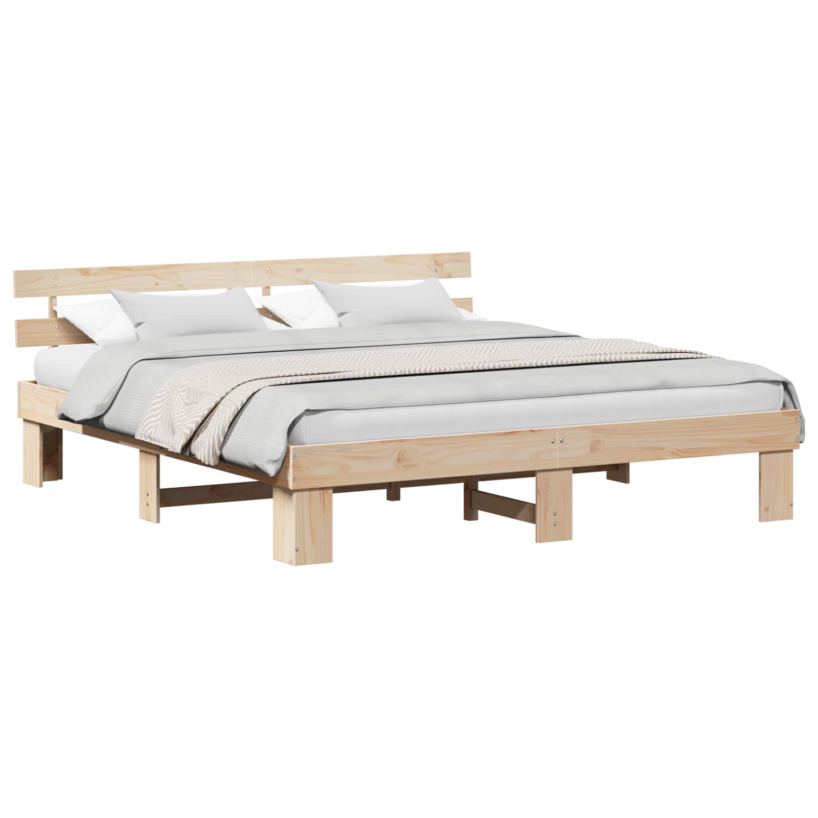Sängram med huvudgavel Naturfärg 180 x 200 cm Massiv furu