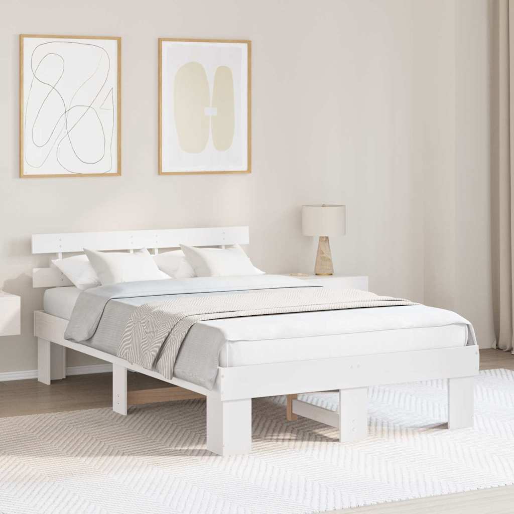 Sängram med huvudgavel Vit 120 x 200 cm Massiv furu