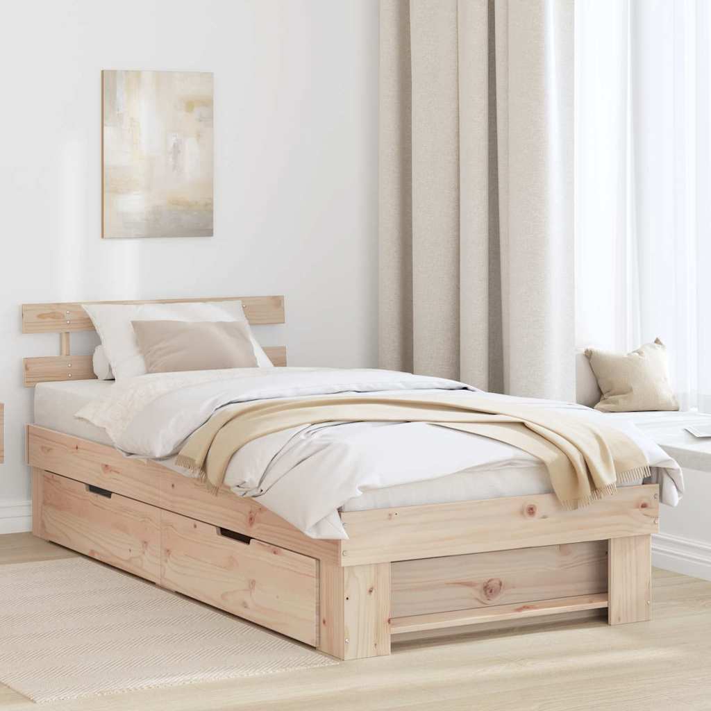 Sängram med huvudgavel Naturfärg 80 x 200 cm Massiv furu