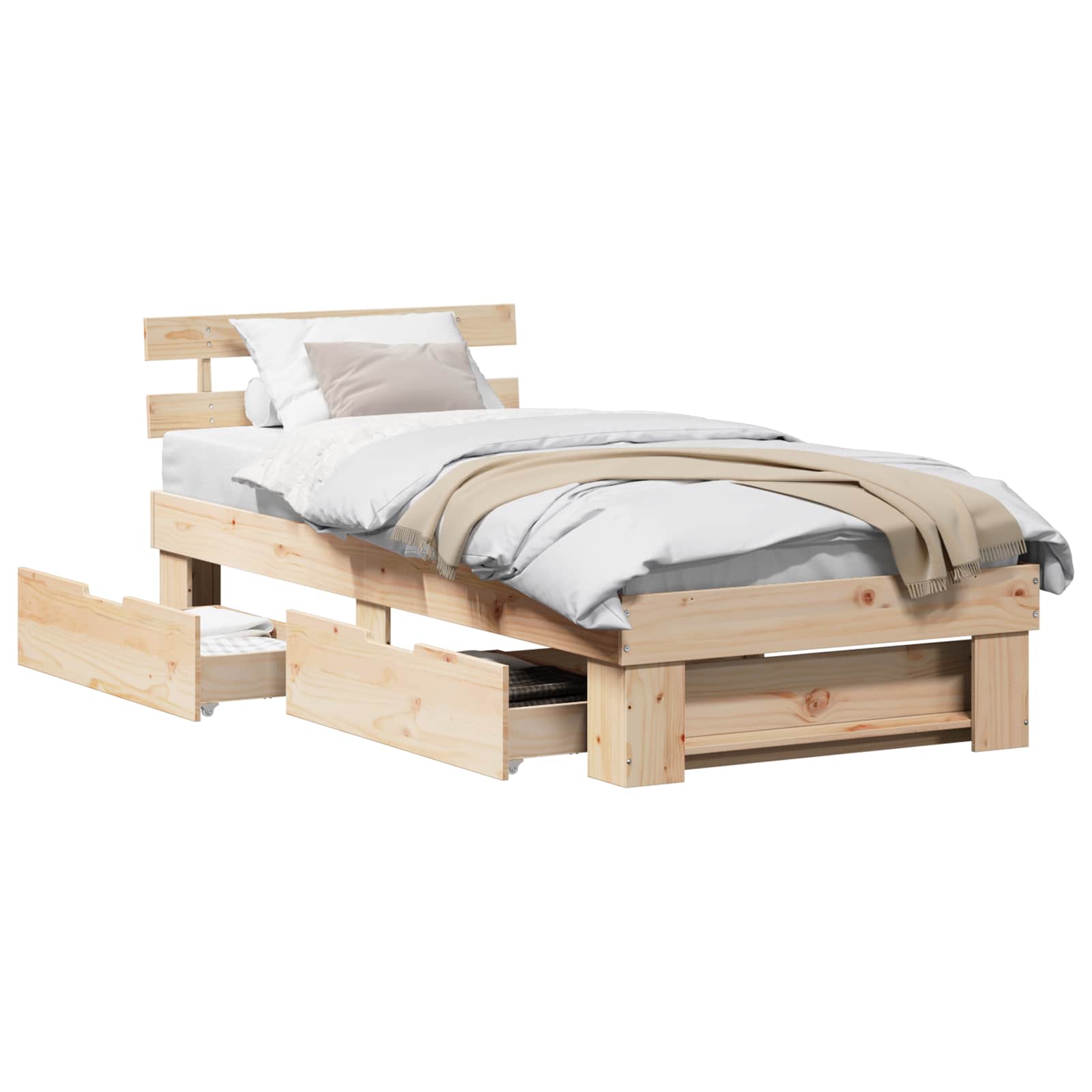 Sängram med huvudgavel Naturfärg 80 x 200 cm Massiv furu