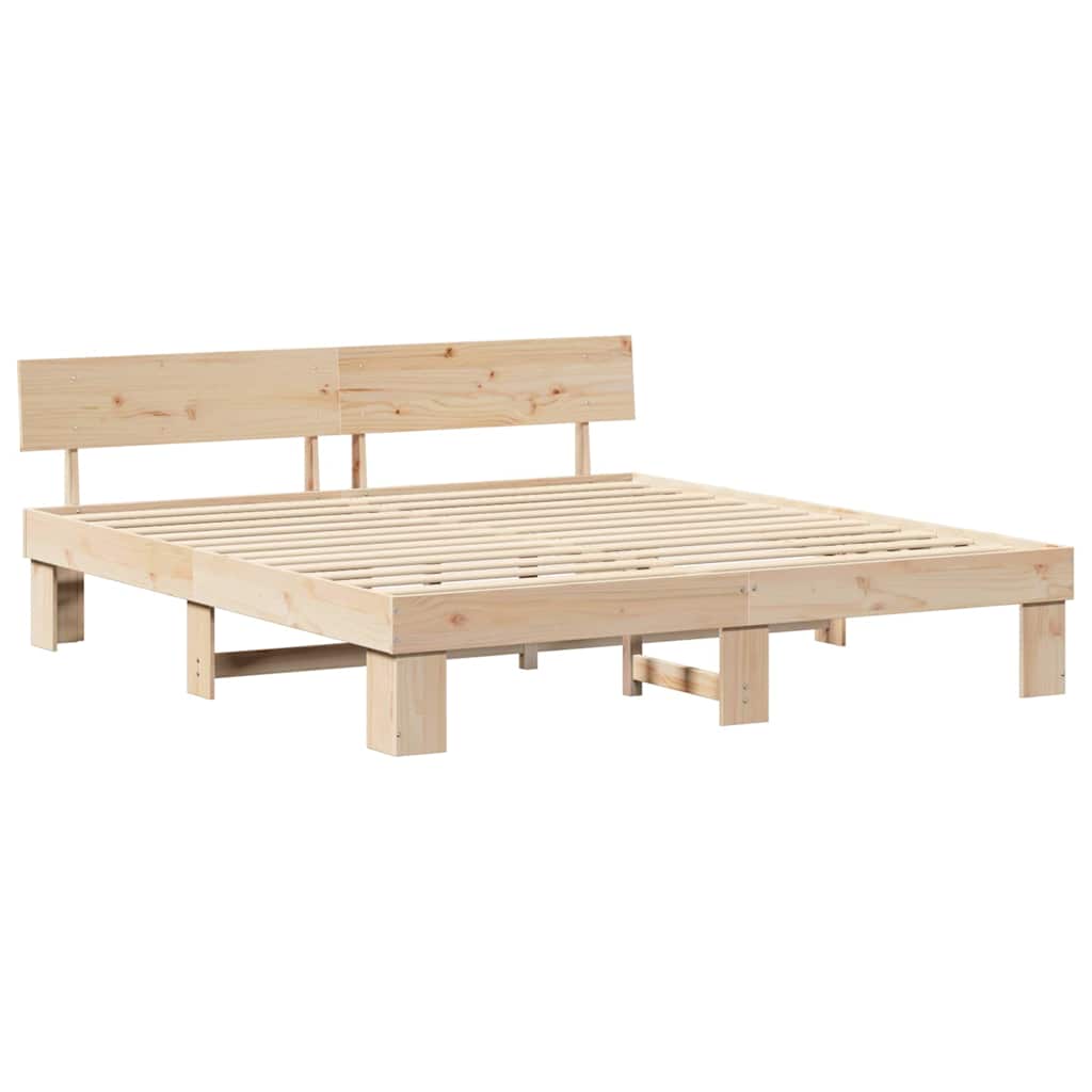 Sängram med huvudgavel Naturfärg 180 x 200 cm Massiv furu