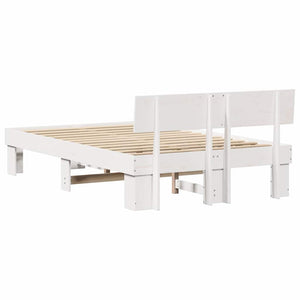 Sängram med huvudgavel Vit 120 x 200 cm Massiv furu