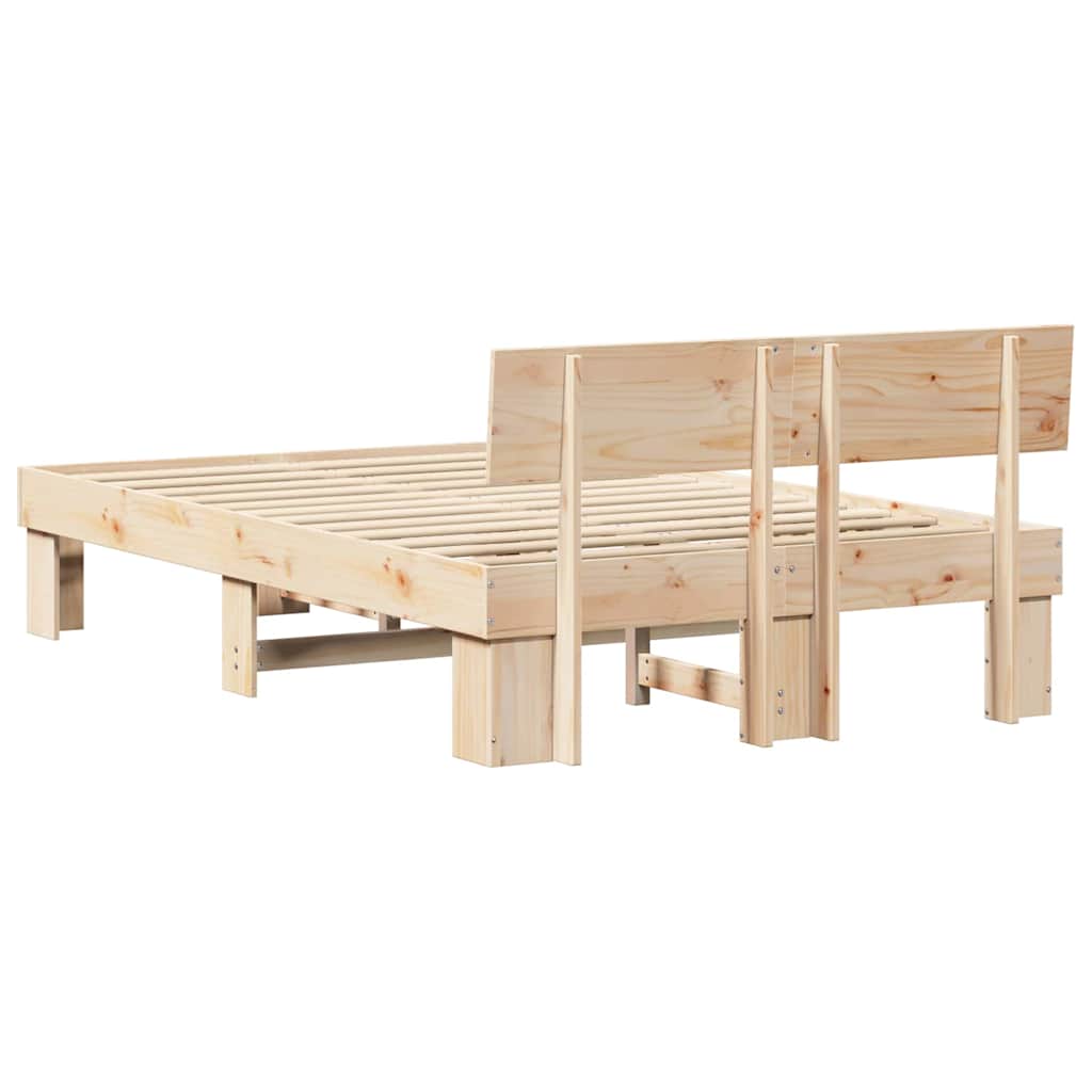 Sängram med huvudgavel Naturfärg 120 x 190 cm Massiv furu