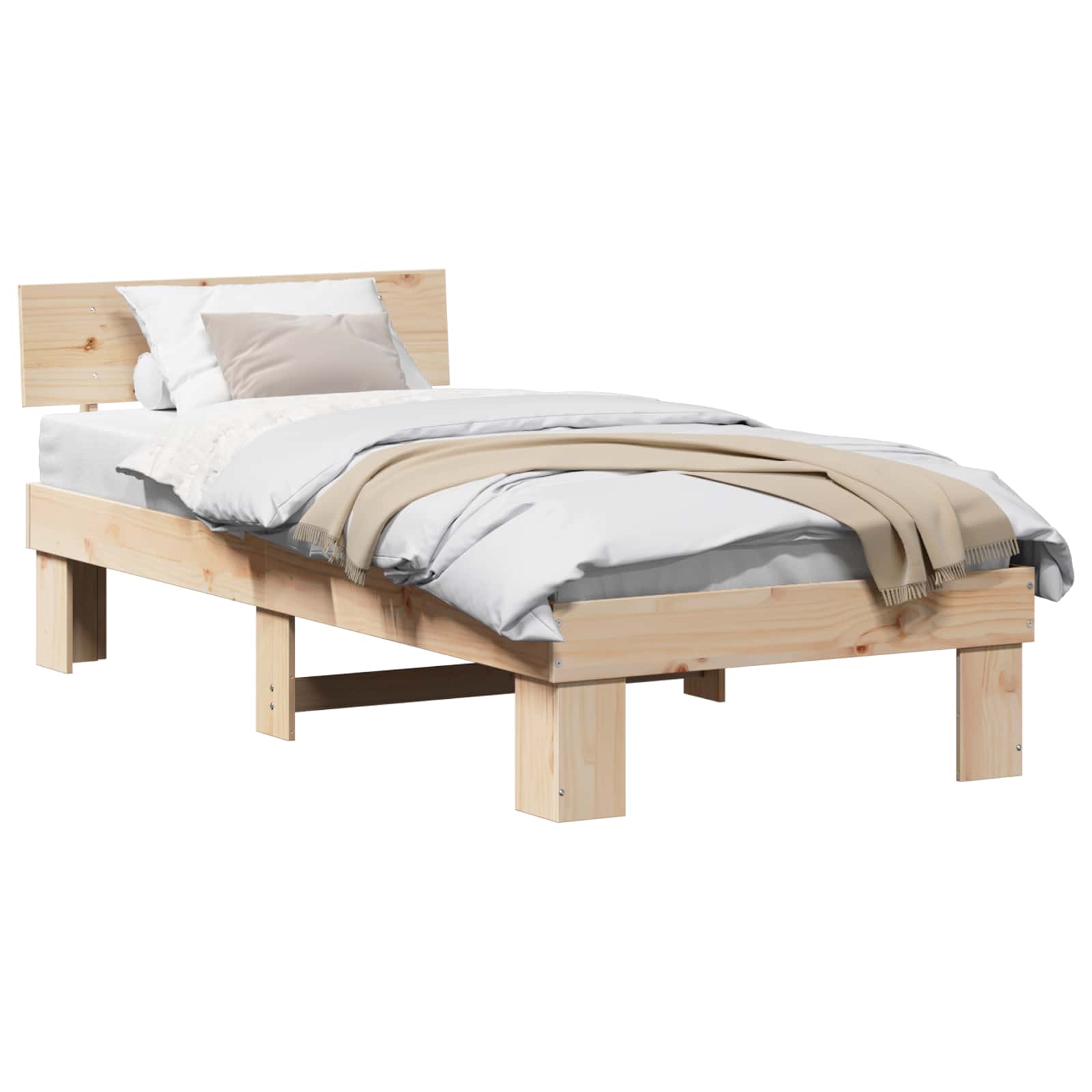 Sängram med huvudgavel Naturfärg 75 x 190 cm Massiv furu