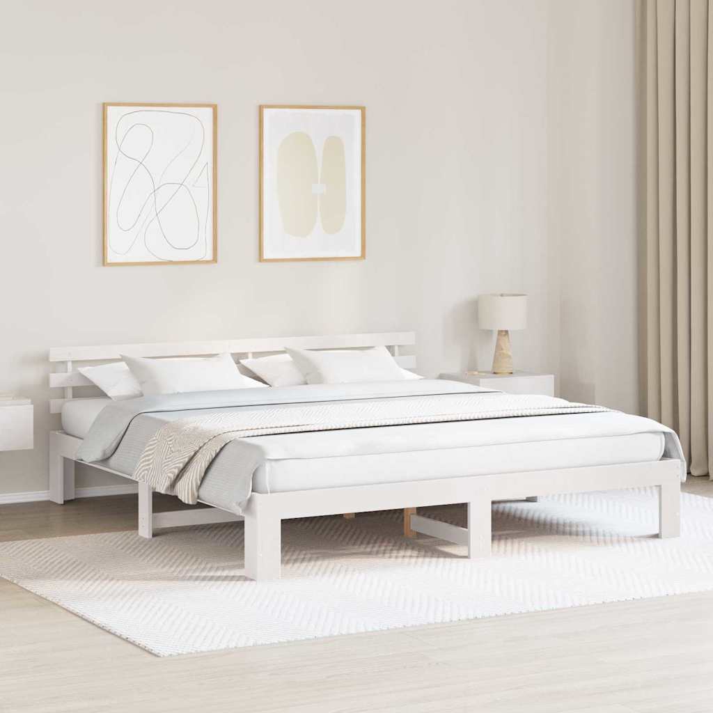 Sängram med huvudgavel Vit 180 x 200 cm Massiv furu