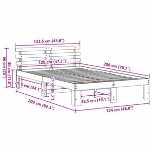 Sängram med huvudgavel Naturfärg 120 x 200 cm Massiv furu
