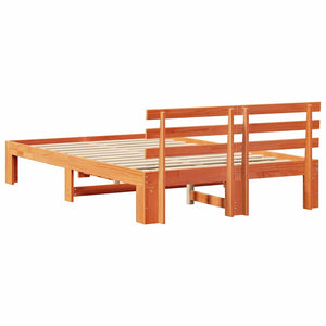 Sängram med huvudgavel Vaxbrun 140 x 190 cm Massiv furu