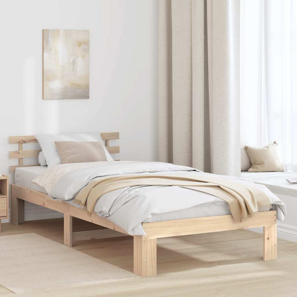 Sängram med huvudgavel Naturfärg 90 x 190 cm Massiv furu