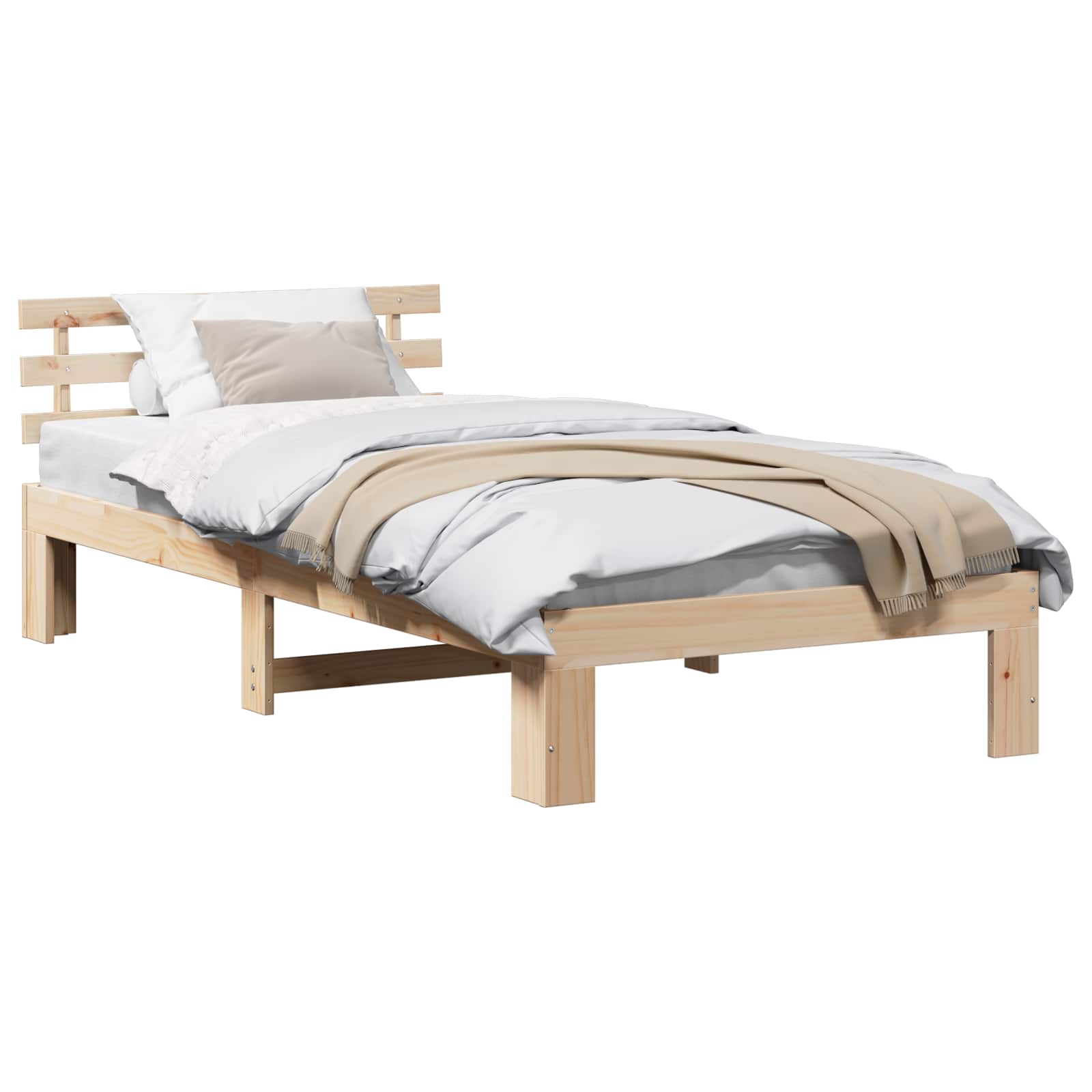 Sängram med huvudgavel Naturfärg 90 x 190 cm Massiv furu