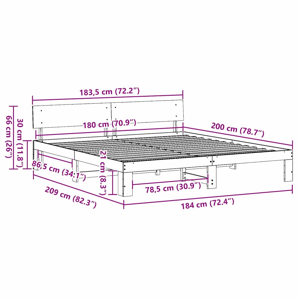 Sängram med huvudgavel Vaxbrun 180 x 200 cm Massiv furu