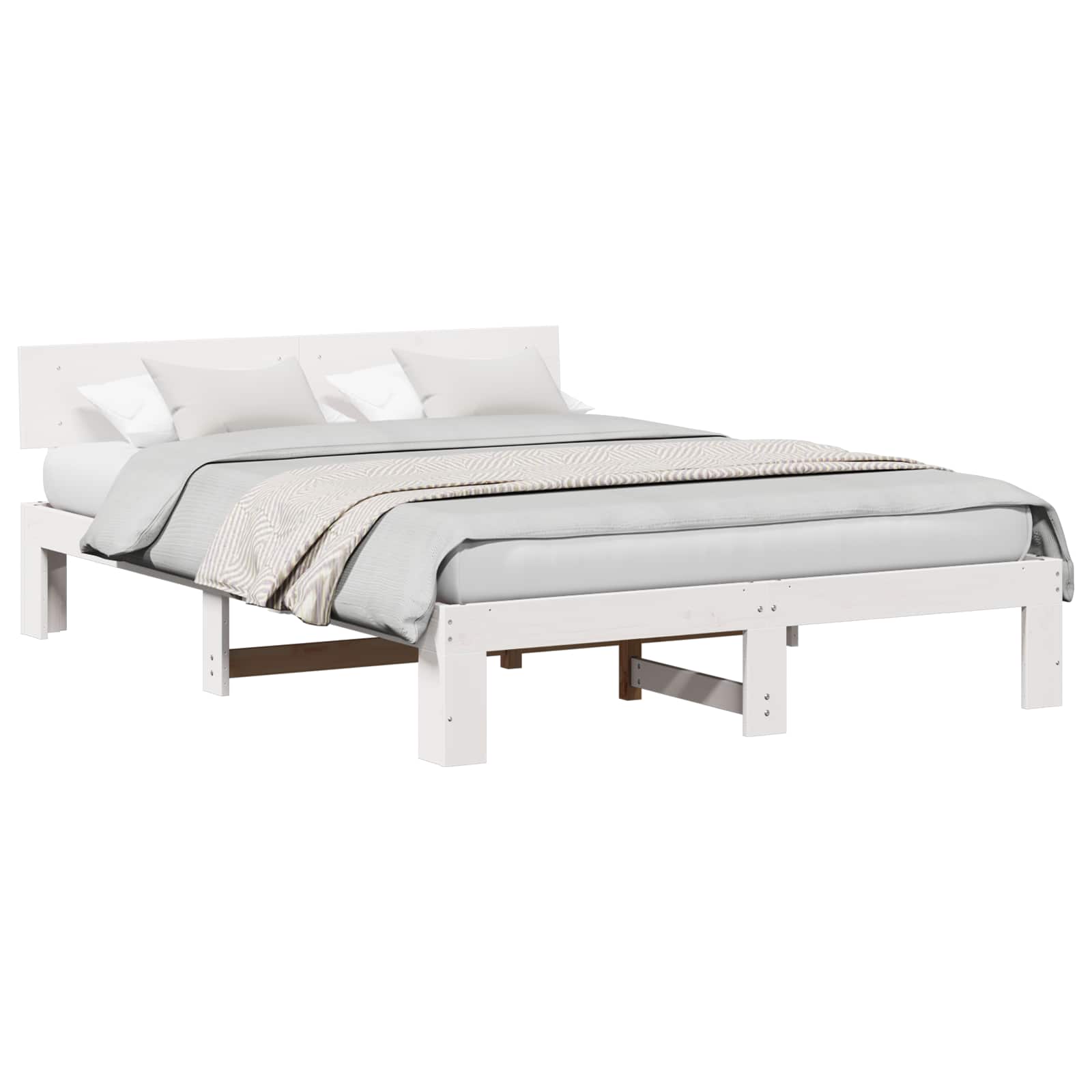 Sängram med huvudgavel Vit 160 x 200 cm Massiv furu