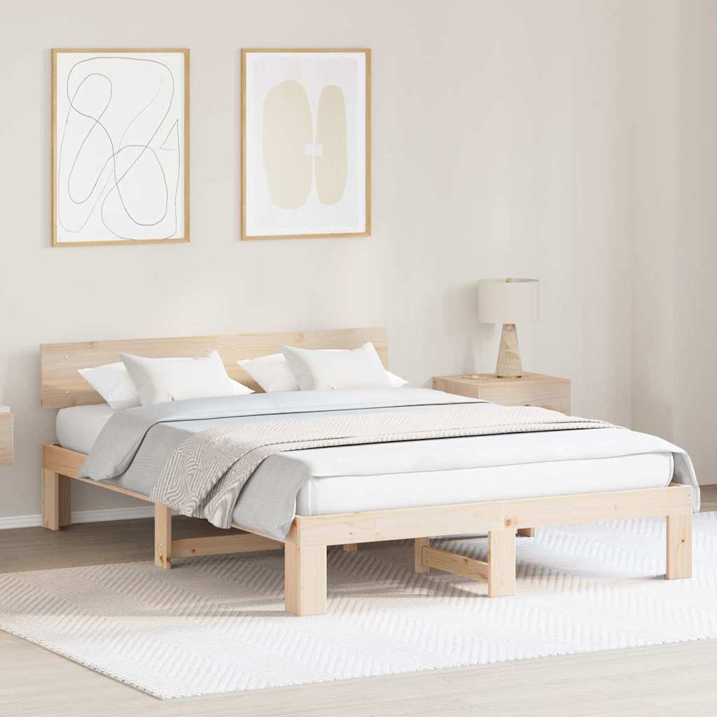 Sängram med huvudgavel Naturfärg 140 x 200 cm Massiv furu