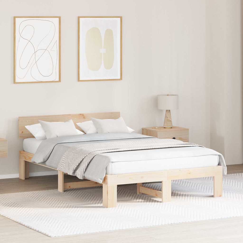 Sängram med huvudgavel Naturfärg 140 x 190 cm Massiv furu