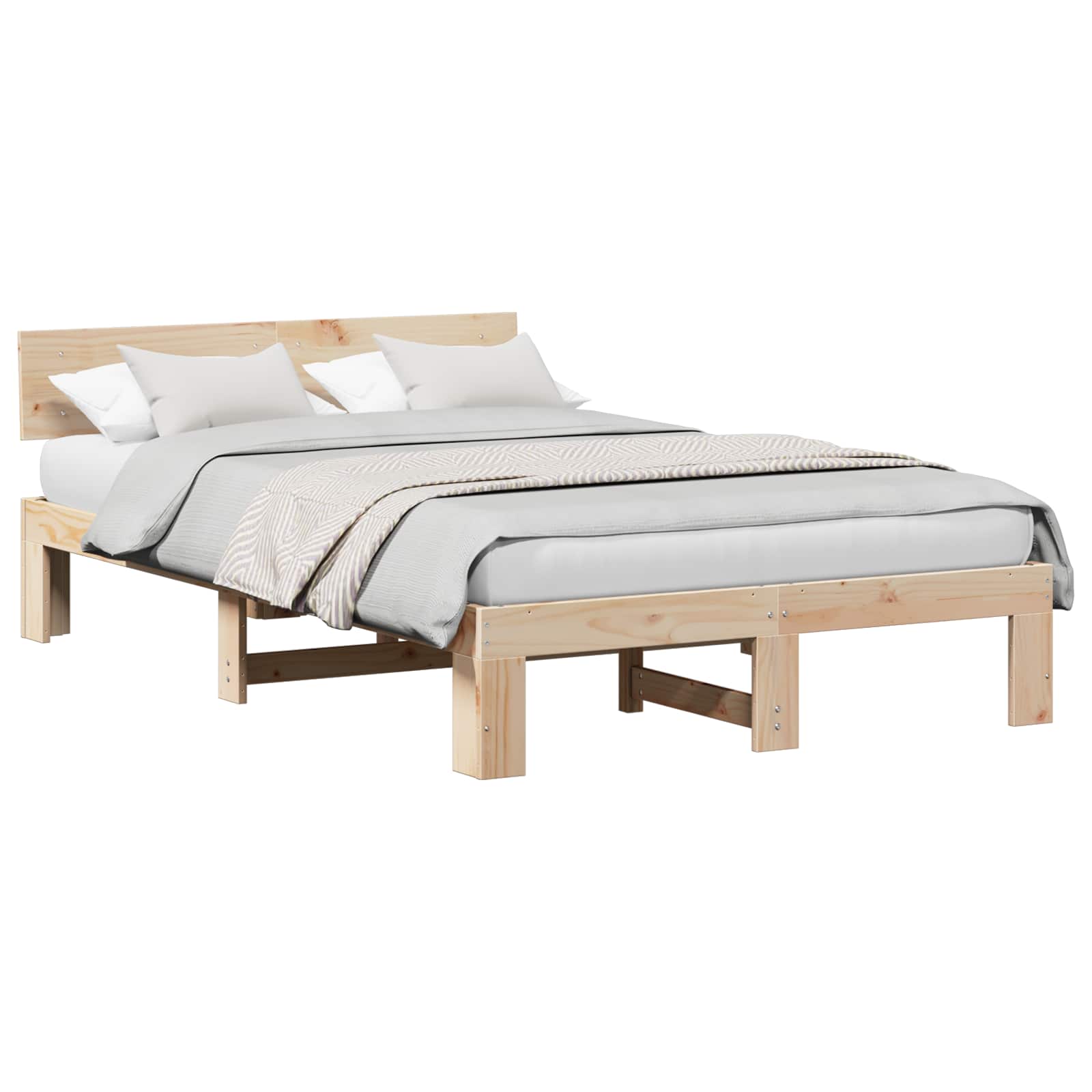 Sängram med huvudgavel Naturfärg 135 x 190 cm Massiv furu