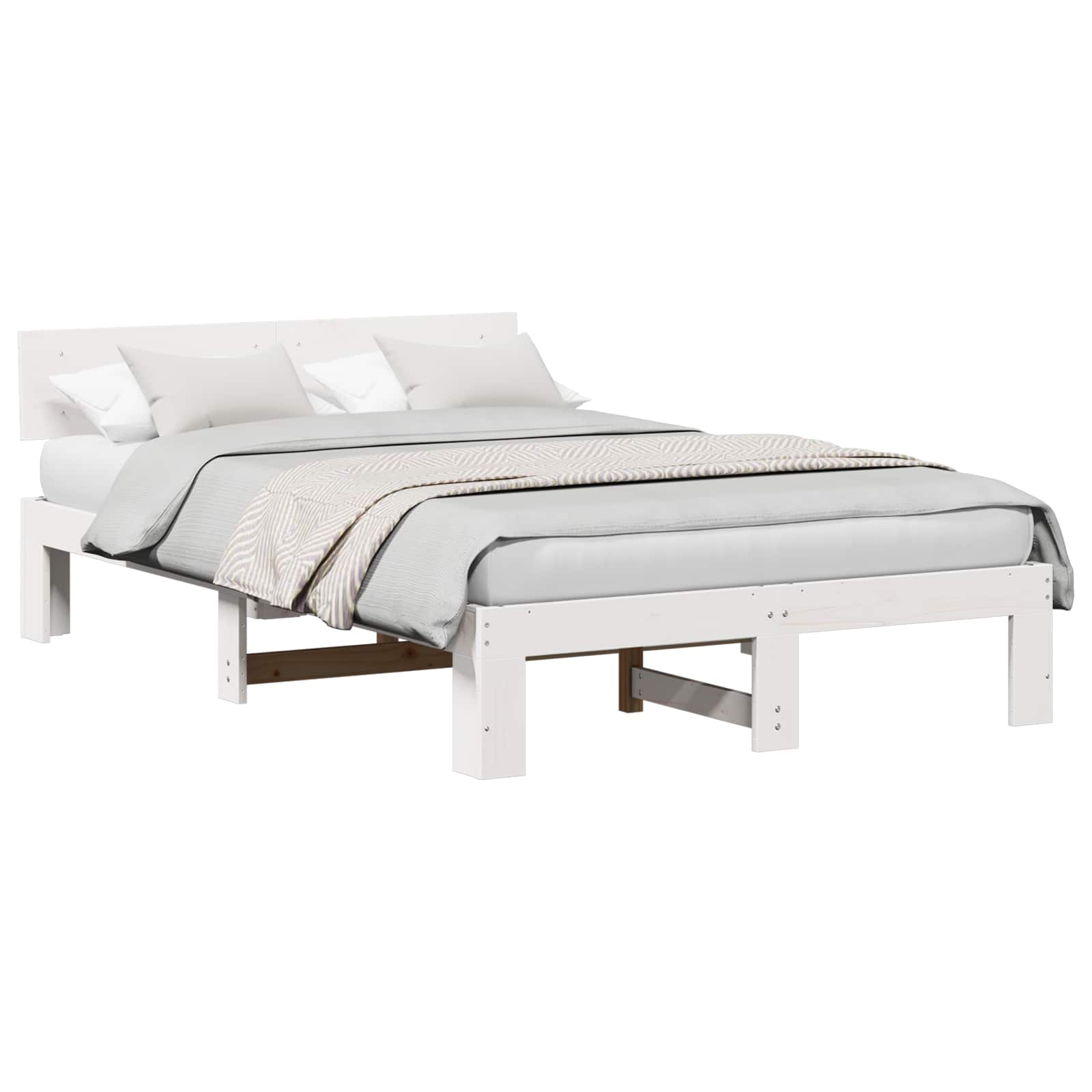 Sängram med huvudgavel Vit 135 x 190 cm Massiv furu