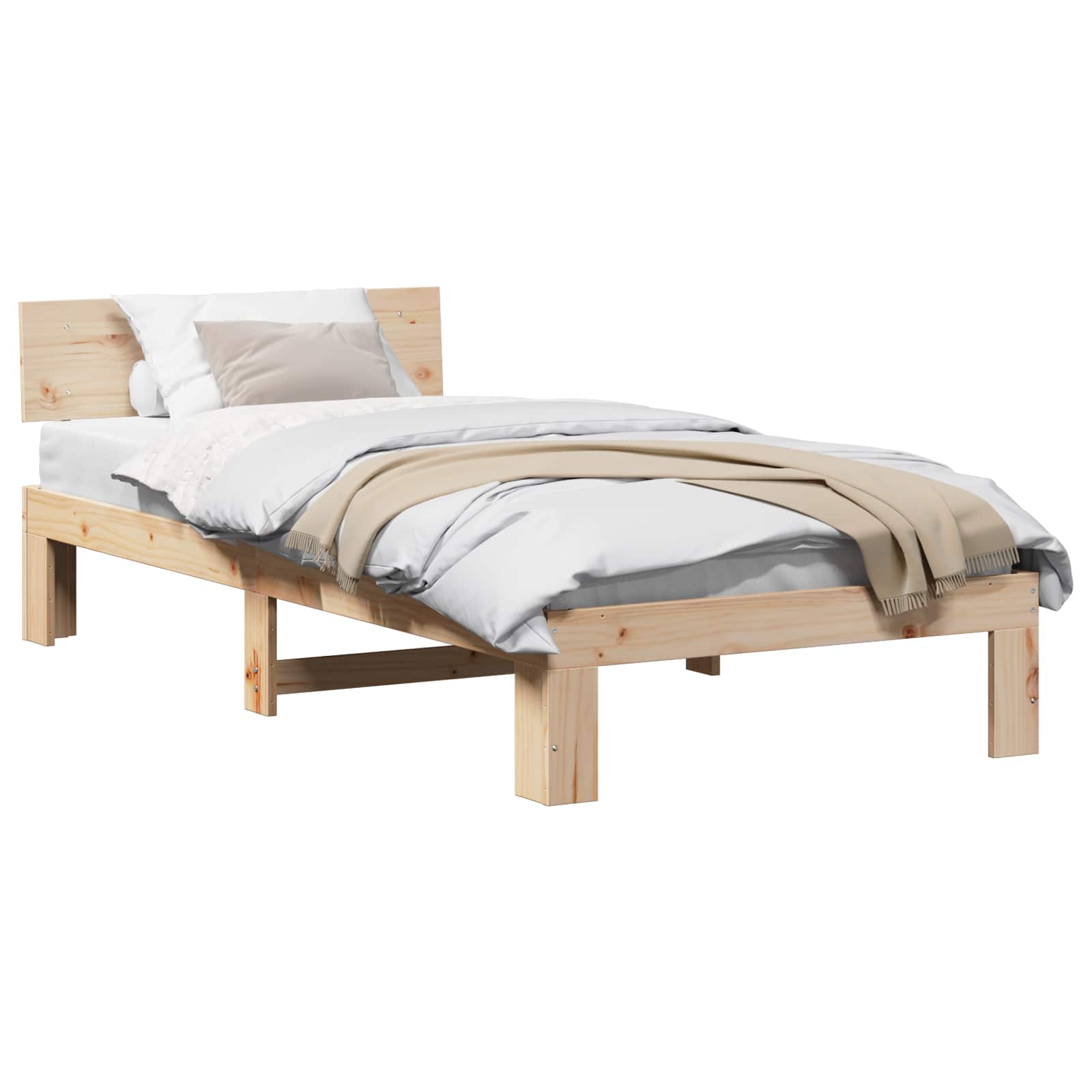 Sängram med huvudgavel Naturfärg 90 x 200 cm Massiv furu