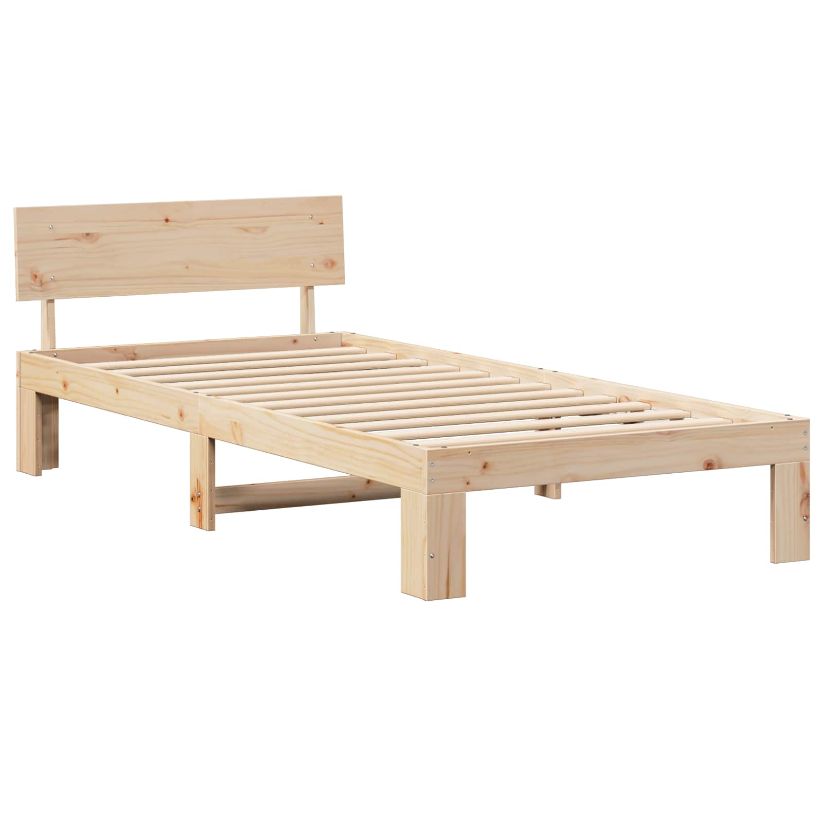 Sängram med huvudgavel Naturfärg 90 x 200 cm Massiv furu