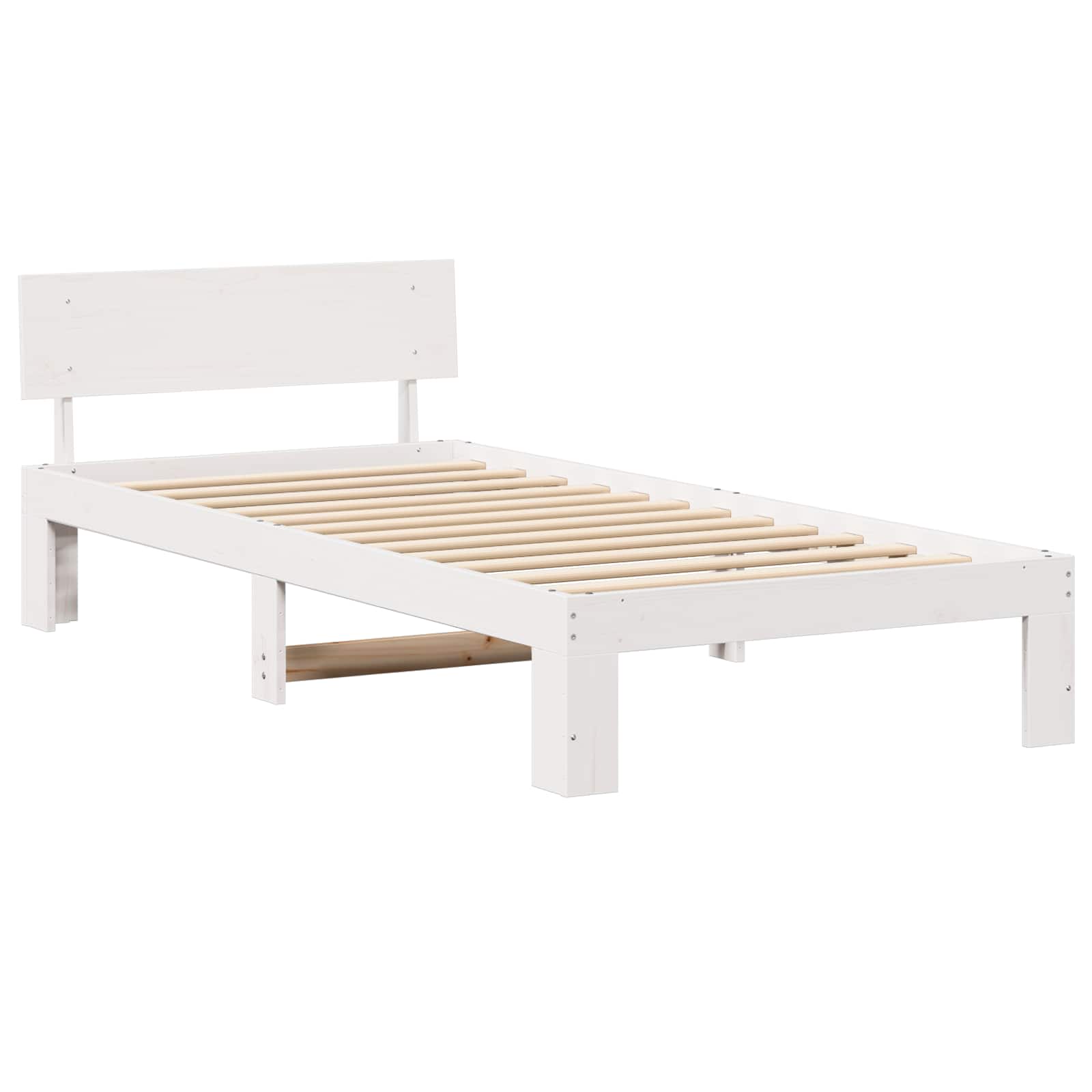Sängram med huvudgavel Vit 90 x 200 cm Massiv furu