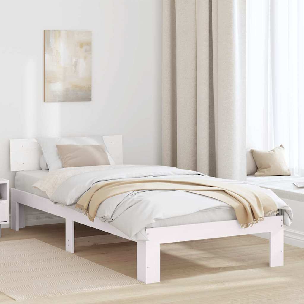 Sängram med huvudgavel Vit 80 x 200 cm Massiv furu
