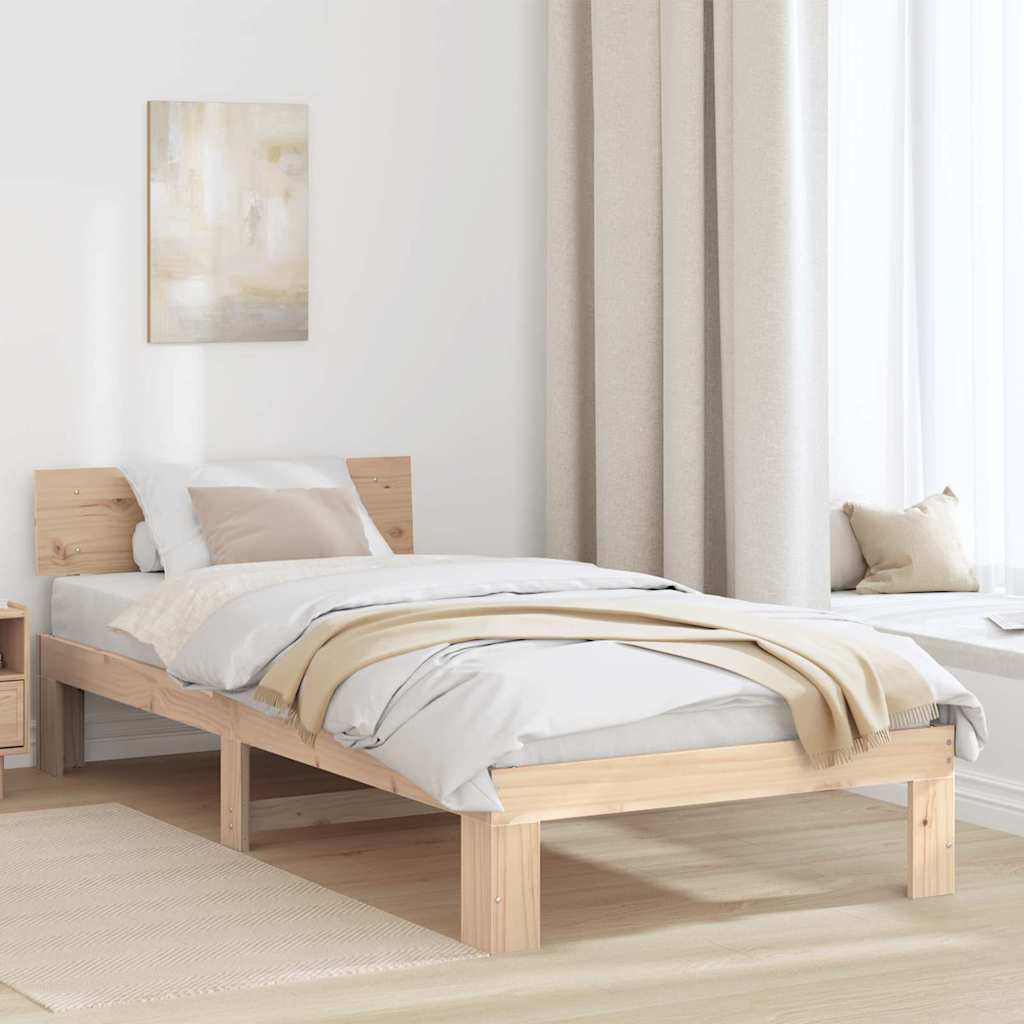 Sängram med huvudgavel Naturfärg 90 x 190 cm Massiv furu